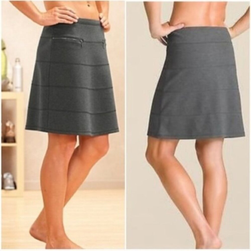 Athleta small grey zipper front strata ponte front midi skirt